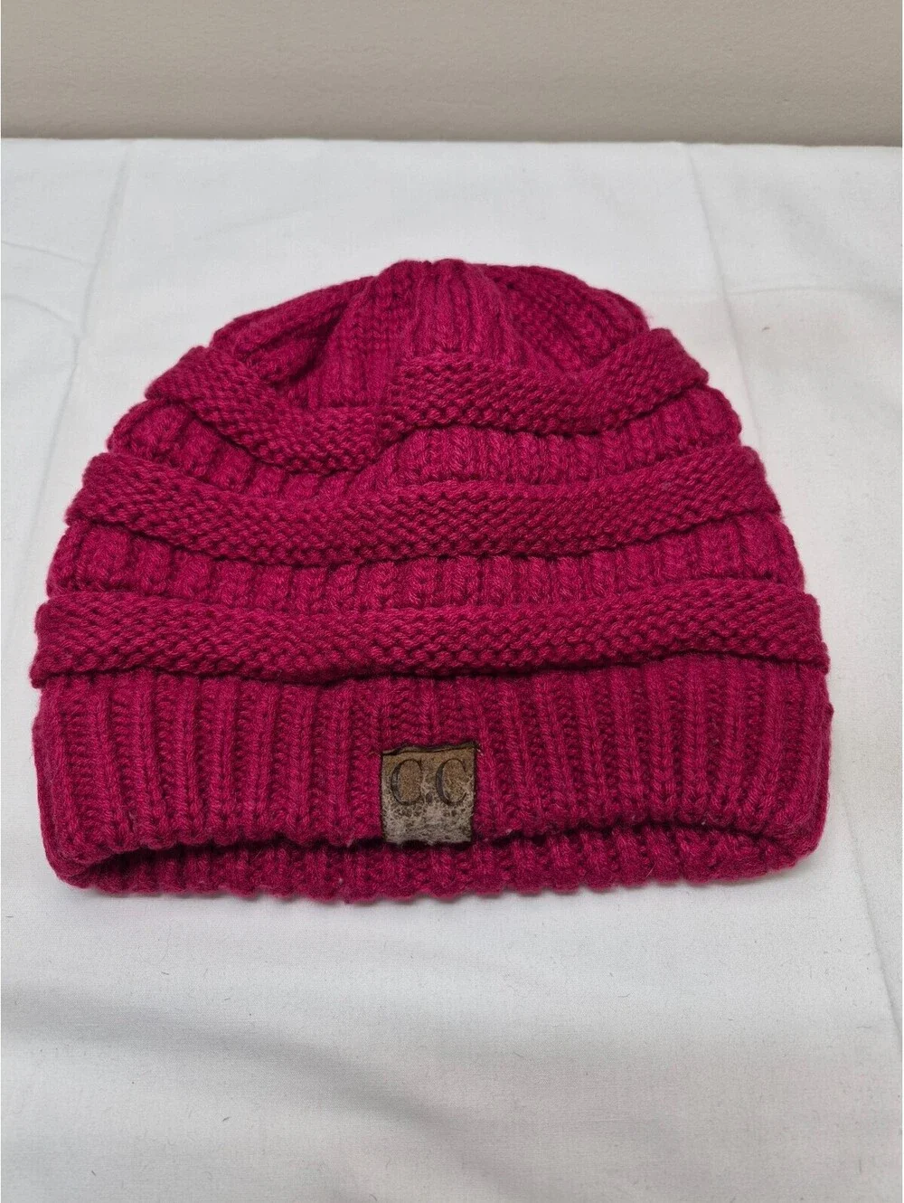 C.C Brand Fuchsia Pink Knit Beanie Hat, 100% Acrylic, One Size Fits All B472